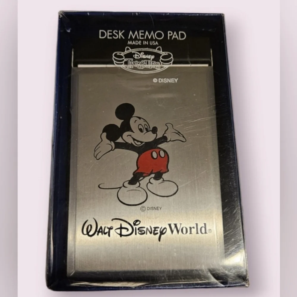 Vintage Mickey Mouse Walt Disney World Desk Memo Pad Silver Black
